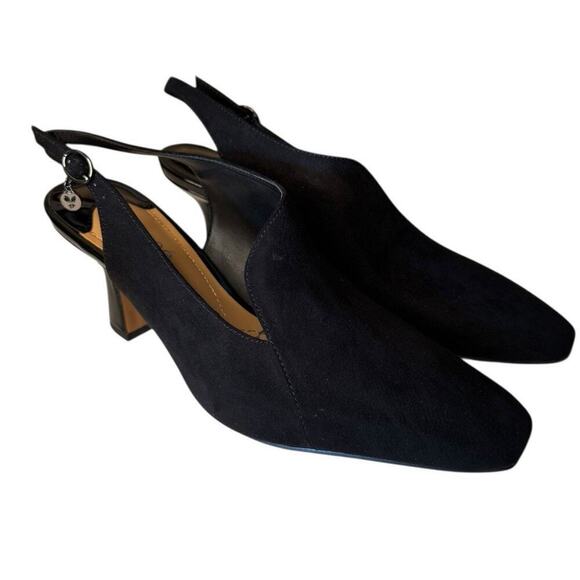J Renee NEW Prissy Notch Slingback Heels Adjustable Black 8.5 WIDE Suede - Picture 2 of 9
